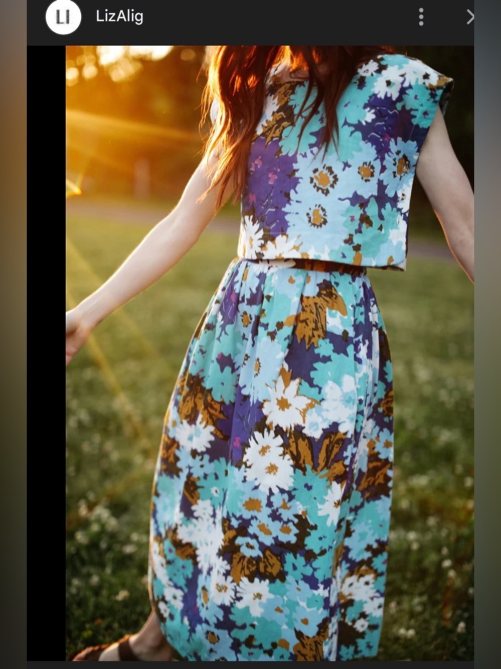 Liz Alig Claudia Floral Skirt Midi Hand Prineted  Cotton , size S